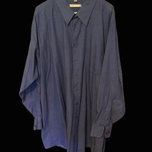 Geoffrey Been Wrinkle Free 20, 37/38 Tall Long Sleeves Navy Blue w/ Blue Stripes